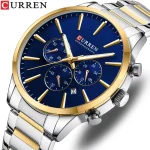 Curren 8435 Chronograph Men’s Watch- Silver Golden/Blue - Image 4