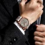 Poedagar 802 Chronograph Men’s Watch- Silver Rose Gold/Gray - Image 4