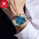 Olevs 3653 Chronograph Men's Watch- Silver Golden/Blue - Image 4