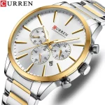 Curren 8435 Chronograph Men’s Watch- Silver Golden/White - Image 3