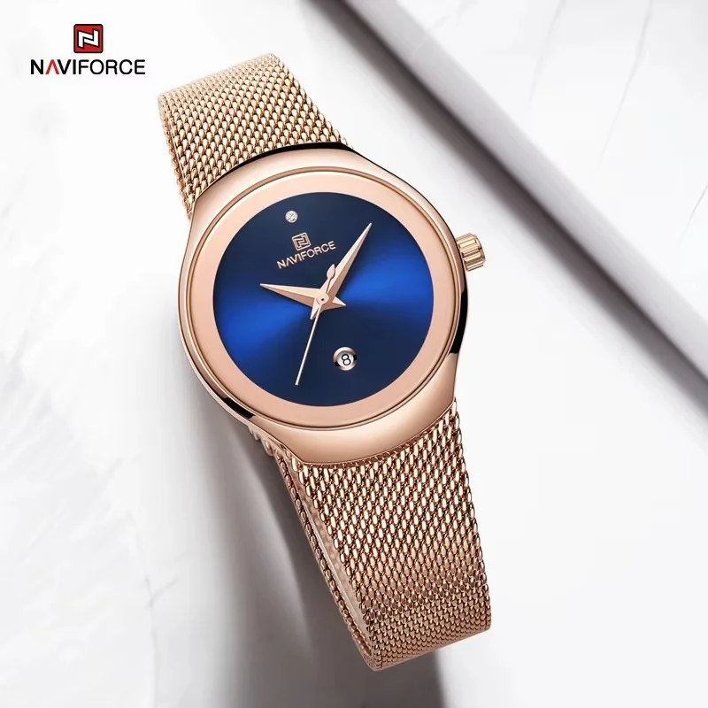 main_imageS81689fe5f1ff4b0cafbe5695526f1182r Naviforce 5004 Stainless Steel Ladies Watch- Rose Gold/Blue - Image 1