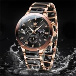 Olevs 7004 Chronograph Ceramics Chain Men's Watch- Rose Gold/Black - Image 4