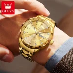 Olevs 5609 Diamond Cut Glass Men’s Watch- Golden - Image 2