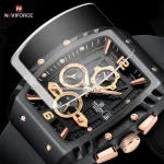 Naviforce 8025 Chronograph Rubber Belt Men’s Watch- Black/Rose Gold - Image 6