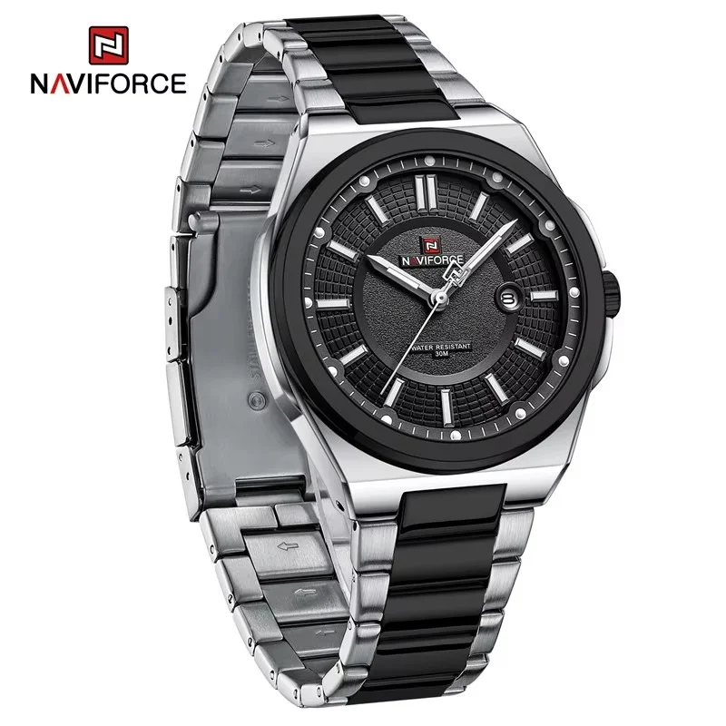 main_imageSb31dbaf5331f42b0957fa7ae88dc01a4C Naviforce 9212 Stainless Steel Men's Watch- Silver/Black - Image 1