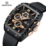 Naviforce 8025 Chronograph Rubber Belt Men’s Watch- Black/Rose Gold - Image 2