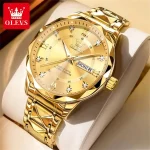 Olevs 5609 Diamond Cut Glass Men’s Watch- Golden - Image 3