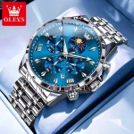 Olevs 3653 Chronograph Men's Watch- Silver/Blue