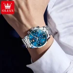 Olevs 3653 Chronograph Men's Watch- Silver/Blue - Image 2