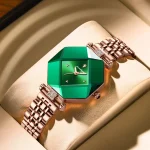 Poedagar 1005 Diamond Cut Glass Ladies Watch- Rose Gold/Green
