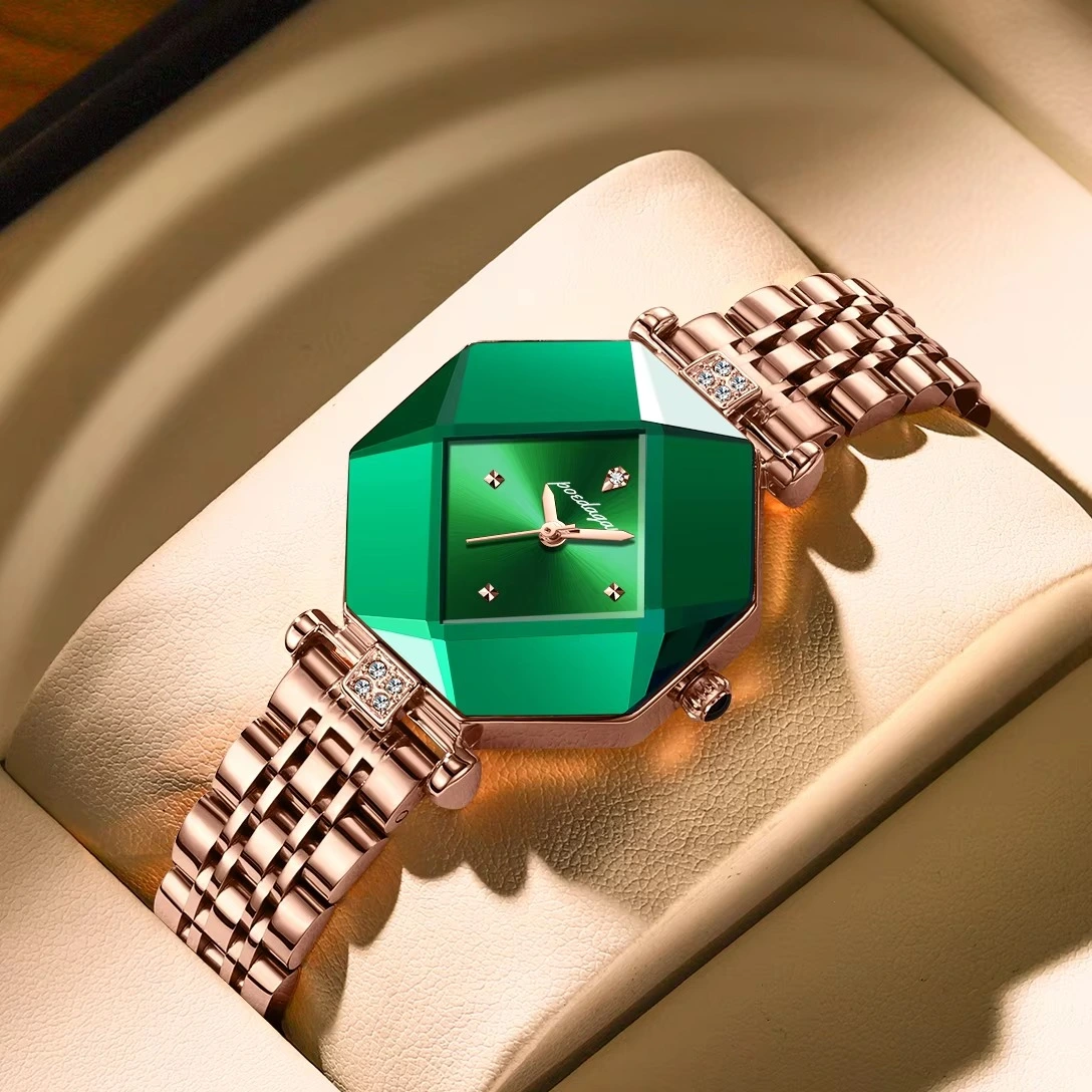 main_imageSe6e3ad07a49b45028bfd23d68d6e01cd7 Poedagar 1005 Diamond Cut Glass Ladies Watch- Rose Gold/Green - Image 1