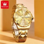 Olevs 5609 Diamond Cut Glass Men’s Watch- Golden