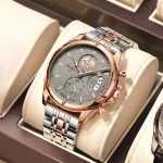 Poedagar 802 Chronograph Men’s Watch- Silver Rose Gold/Gray - Image 3
