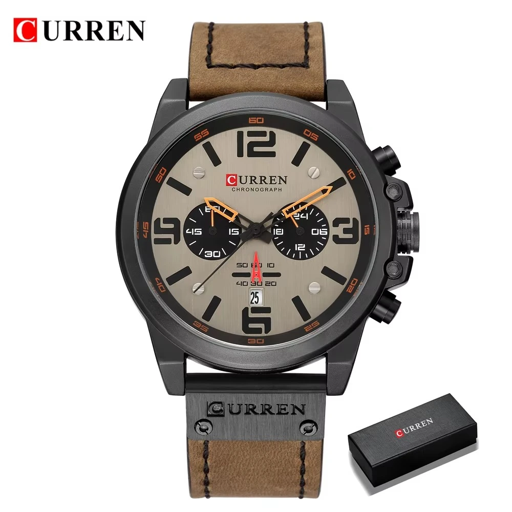 variant_imageH01c605bddbf648b48a2b3dfbc54f1f44c Curren 8314 Chronograph Leather Belt Men's Watch- Brown - Image 1