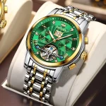Olevs 9910 Automatic Mechanical Men’s Watch- Silver Golden/Green - Image 2