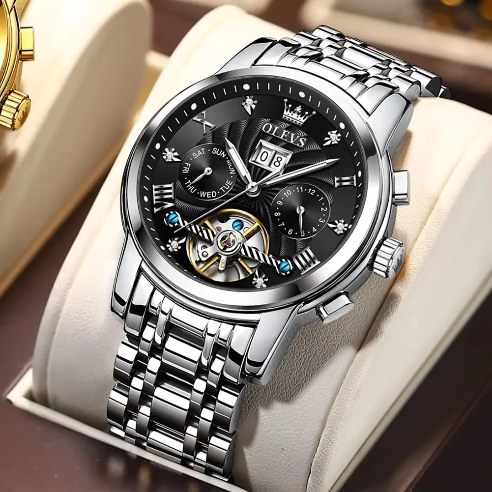 variant_imageH5c608373884d4928b39b38ac0307b907z Olevs 9910 Automatic Mechanical Men’s Watch- Silver/Black - Image 1