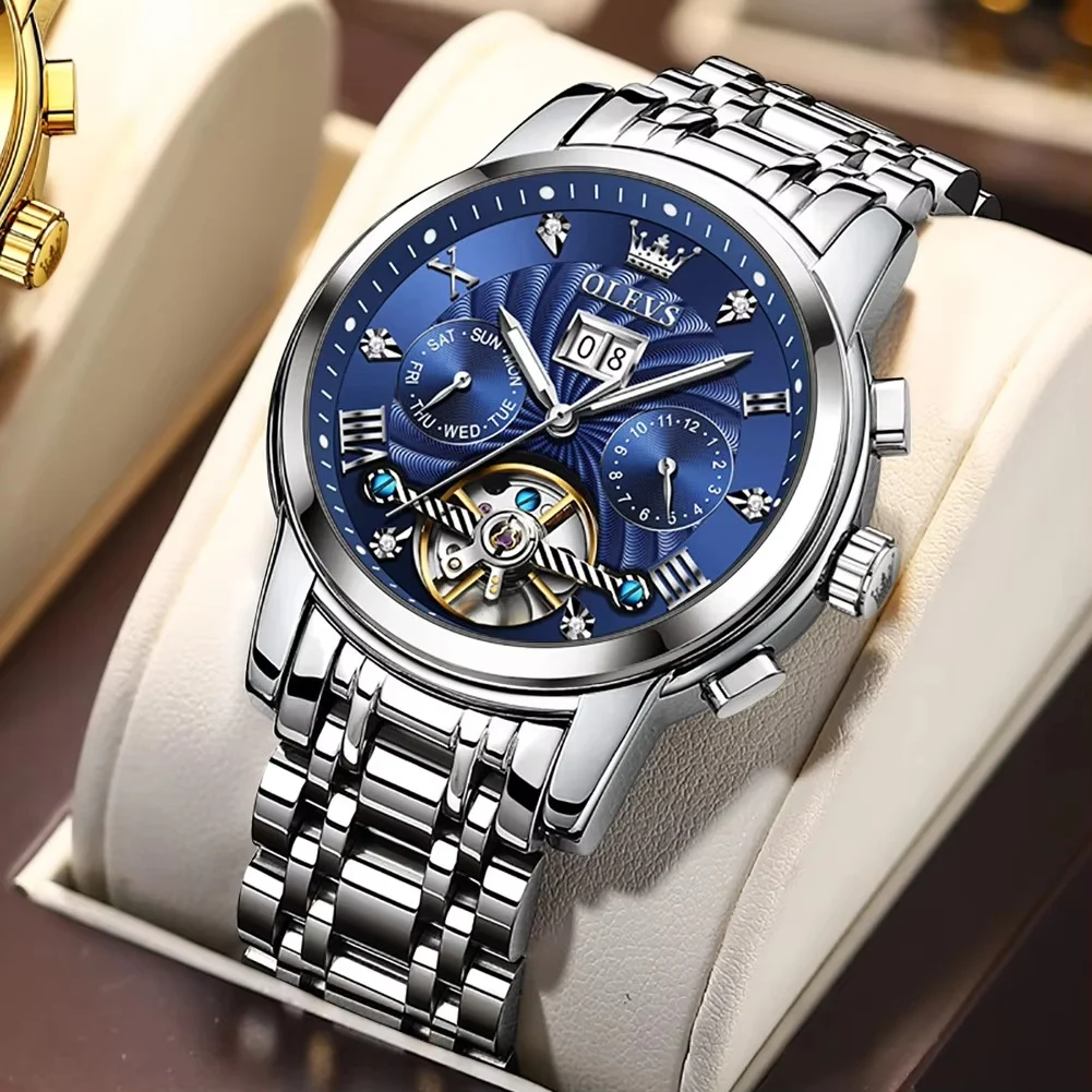 variant_imageHeaf058e714934511ab8d5065dcd29e18w Olevs 9910 Automatic Mechanical Men’s Watch- Silver/Blue - Image 1