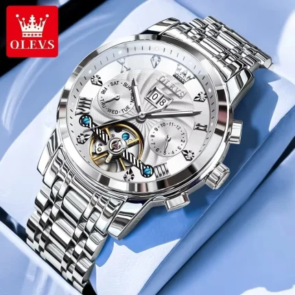 Olevs 9910 Automatic Mechanical Men’s Watch- Silver