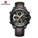 Naviforce 9197 Dual Time Leather Belt Men's Watch- Dark Brown - Image 4