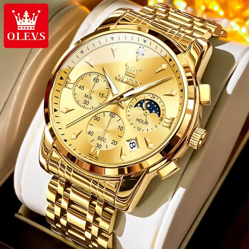 variant_imageS537005d839bc468c8efb21519f5cea39M Olevs 3639 Chronograph Men’s Watch- Golden - Image 1