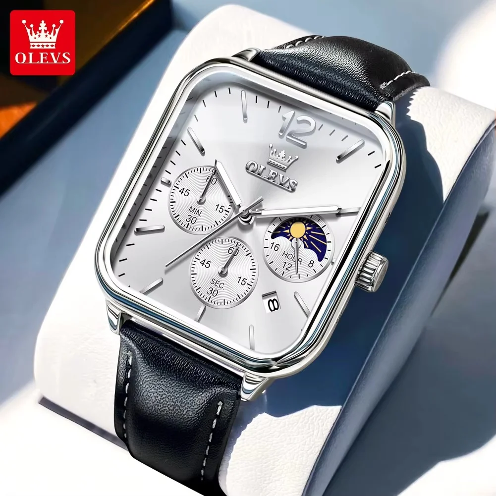 variant_imageS6b5415f486364deaadb8bf005b9df0eaq Olevs 9914 Chronograph Leather Belt Men’s Watch- Black/White - Image 1