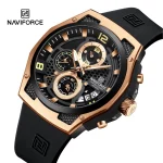 Naviforce 8051 Chronograph Rubber Belt Men's Watch- Black/Gold
