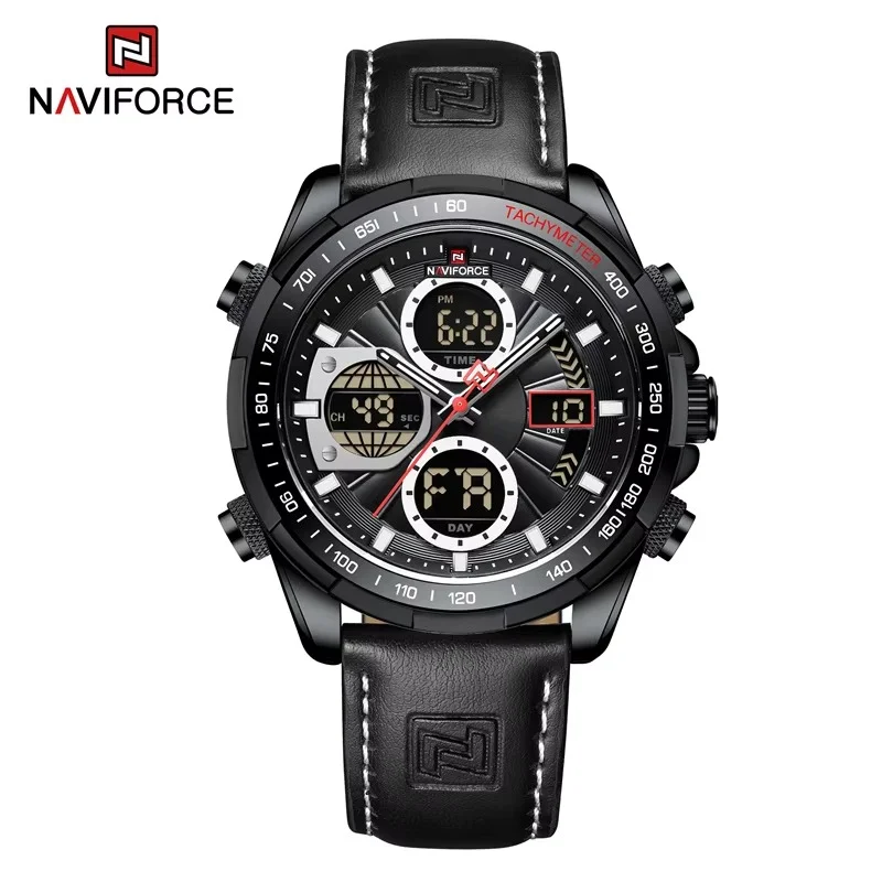 variant_imageS8178f07752a5496dadc27b4bafa9a32cf Naviforce 9197 Dual Time Leather Belt Men's Watch- Black - Image 1