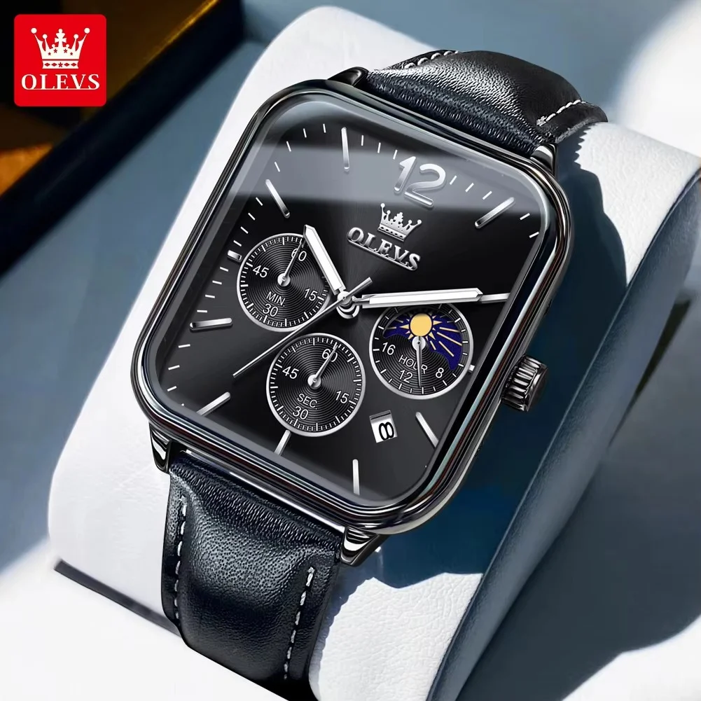 variant_imageS8294335c39fd413491527dab23c5b592c Olevs 9914 Chronograph Leather Belt Men’s Watch- Full Black - Image 1