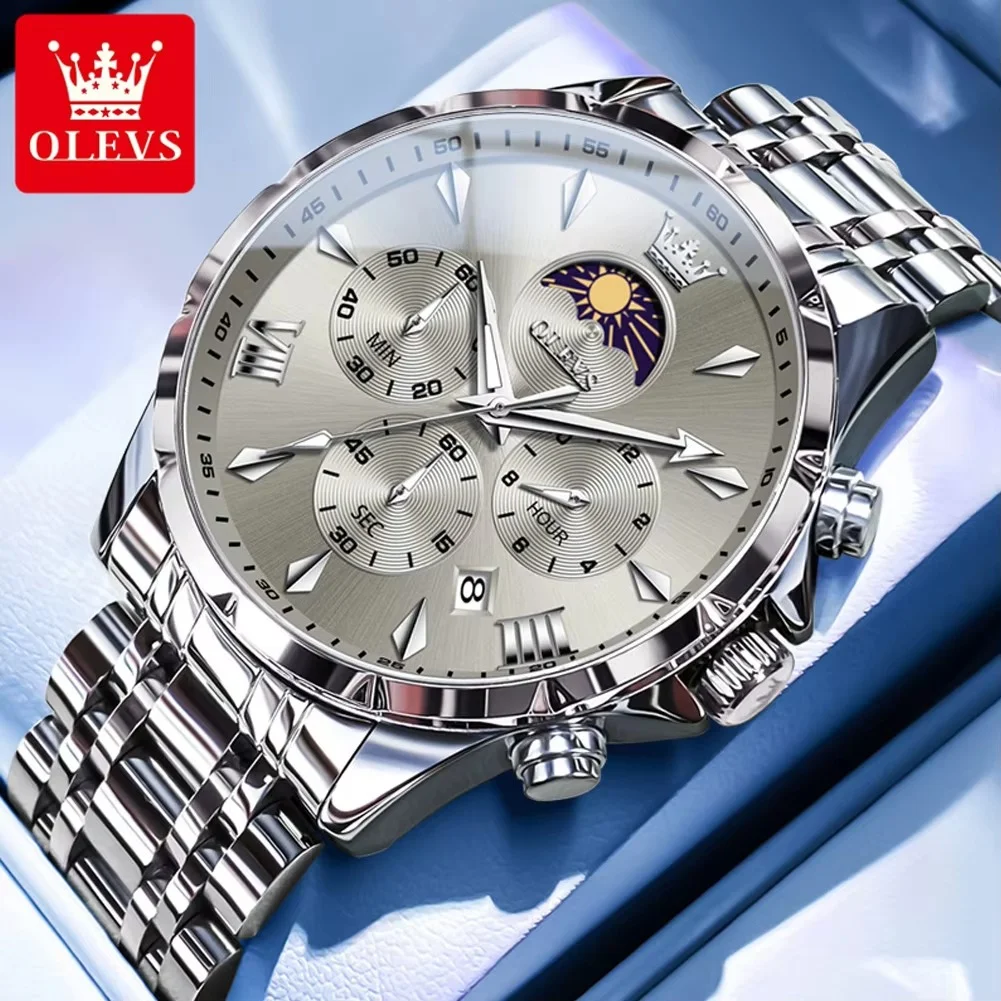 variant_imageS9a112eb383ce40e79d7a01b44e5fd9479 Olevs 3653 Chronograph Men's Watch- Silver/Gray - Image 1