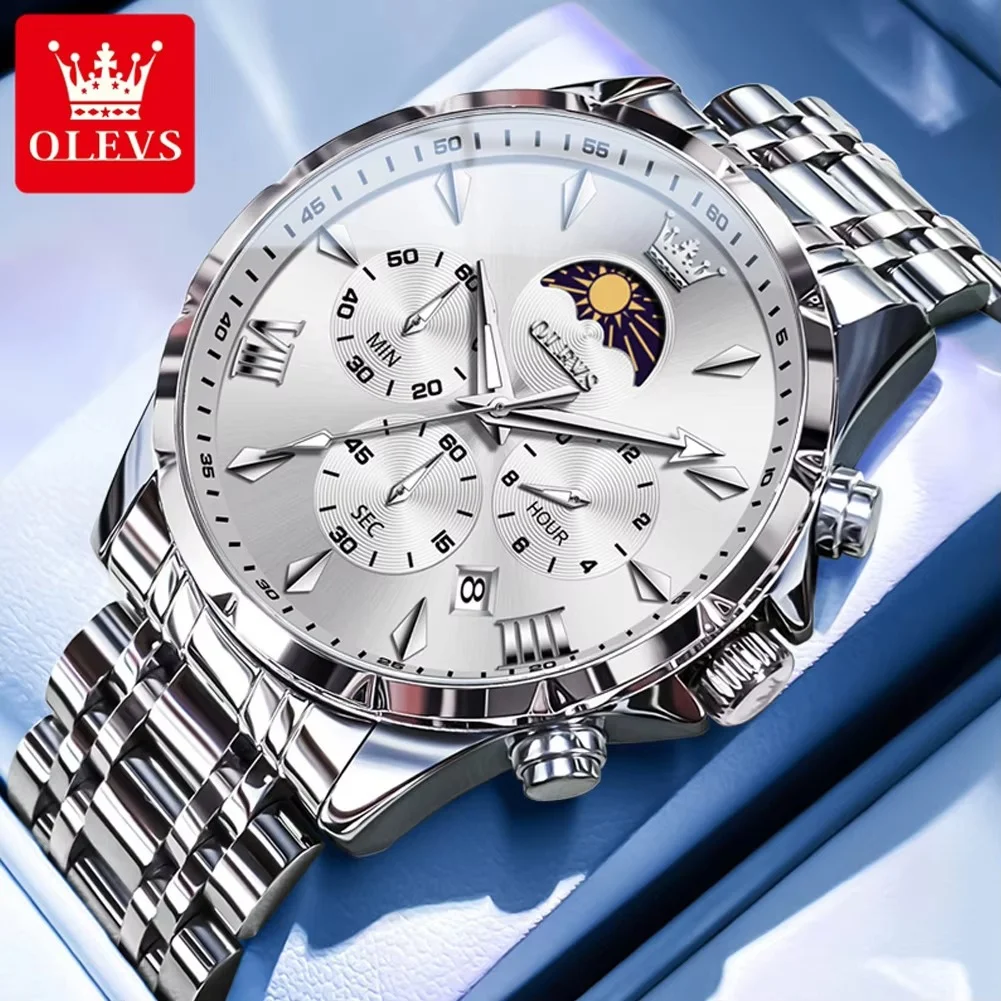 variant_imageS9f73e395c64c463fb4cd14e93230ca9by Olevs 3653 Chronograph Men's Watch- Silver/White - Image 1
