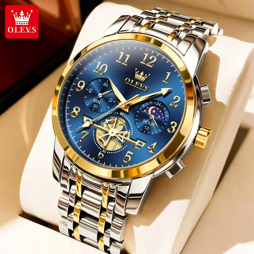 variant_imageSb9818abfecbe44978a84304944e0377e1 Olevs 2900 Chronograph Men’s Watch- Silver Golden/Blue - Image 1