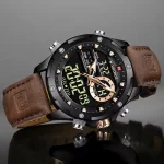 Naviforce 9208 Dual Time Leather Belt Men's Watch- Brown