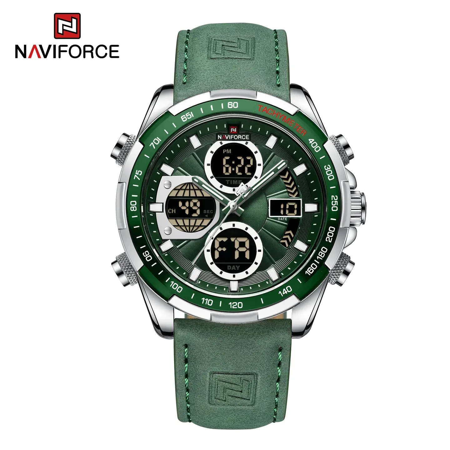 1765364816997_1758031330260_imgi_1 Naviforce 9197 Dual Time Leather Belt Men's Watch- Green - Image 1