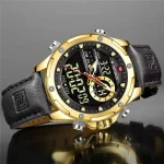 Naviforce 9208 Dual Time Leather Belt Men's Watch- Black/Golden - Image 2
