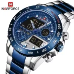 Naviforce 9171 Dual Time Men's Watch- Silver/Blue - Image 4