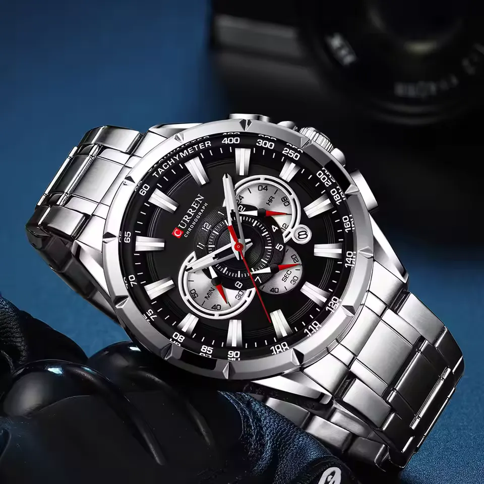 1765365298231_1759667590122_se2f69 Curren 8363 Chronograph Men’s Watch- Silver/Black - Image 1