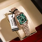 Poedagar 785 Diamond Cut Glass Stainless Steel Ladies Watch- Rose Gold/Green - Image 3