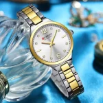 Curren 9105 Stainless Steel Ladies Watch- Silver Golden/White