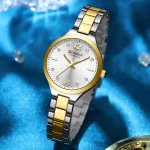 Curren 9105 Stainless Steel Ladies Watch- Silver Golden/White - Image 4
