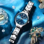 Curren 9105 Stainless Steel Ladies Watch- Silver/Blue - Image 2
