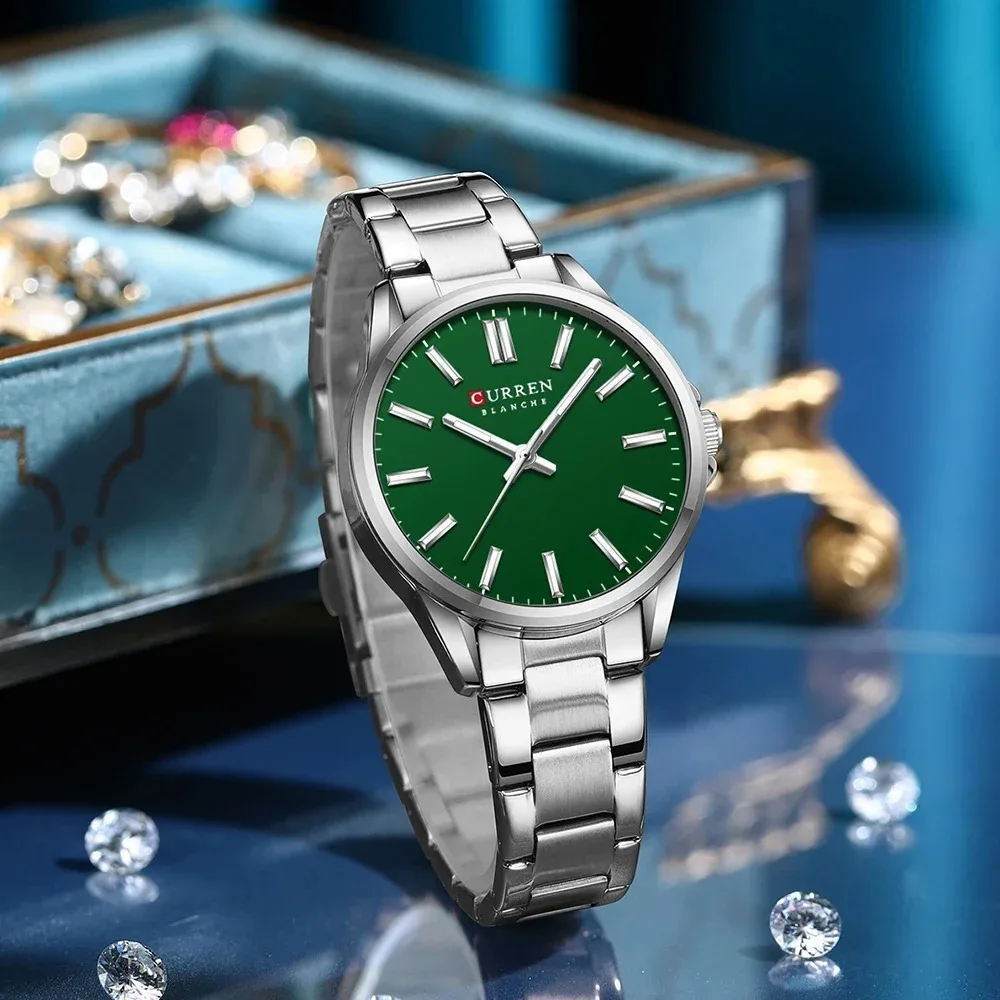 2025-08-12-1755001892722-S6345ea246fc04394a945bed1661808669 Curren 9090 Stainless Steel Ladies Watch- Silver/Green - Image 1