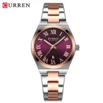 Curren 9095 Stainless Steel Ladies Watch- Silver Rose Gold/Purple - Image 3
