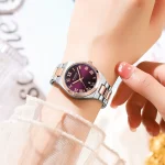 Curren 9095 Stainless Steel Ladies Watch- Silver Rose Gold/Purple - Image 2