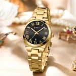 Curren 9095 Stainless Steel Ladies Watch- Golden/Black