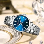 Curren 9090 Stainless Steel Ladies Watch- Silver/Blue - Image 3
