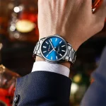 Curren 9090 Stainless Steel Men’s Watch- Silver/Blue - Image 2
