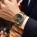 Curren 9090 Stainless Steel Men’s Watch- Silver Golden/Black - Image 2