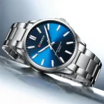 Curren 9090 Stainless Steel Men’s Watch- Silver/Blue - Image 3