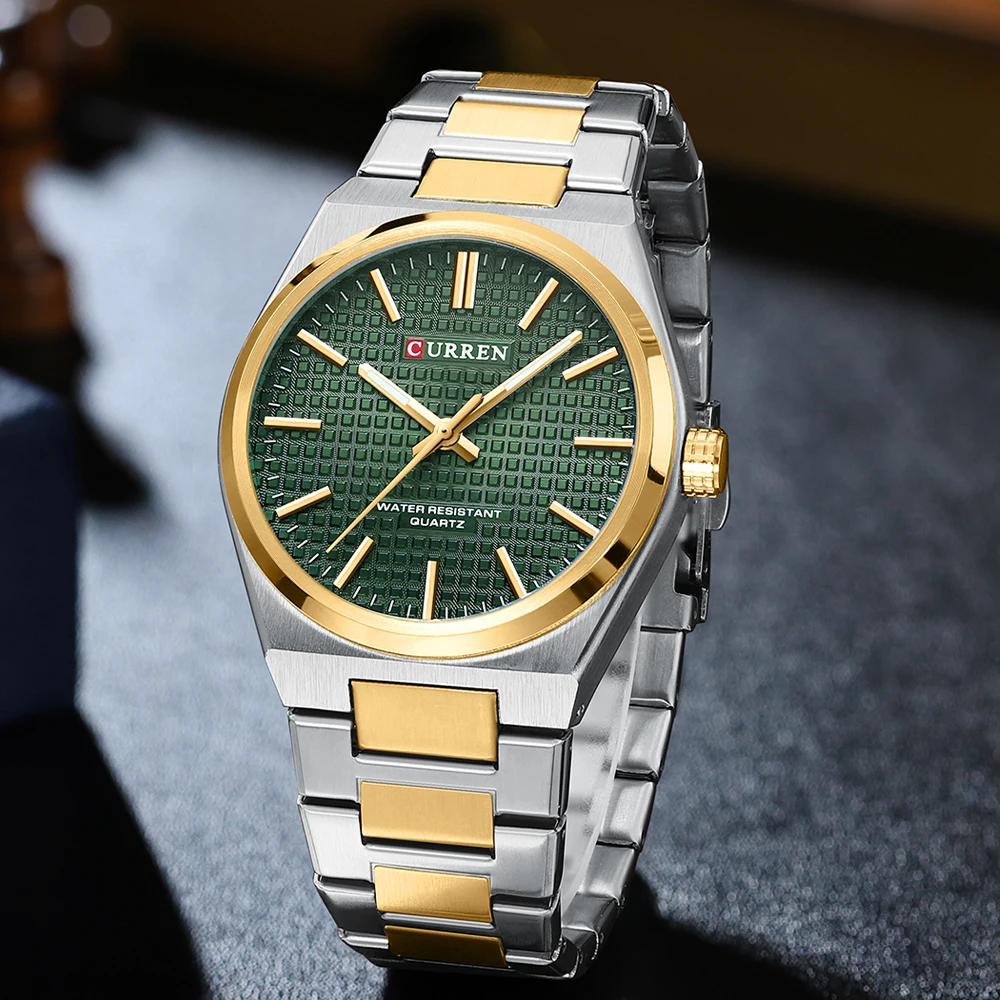 2025-08-12-1755005190779-Luxury-Simple-Stainless-Steel-Strap-Wristwatches-Waterproof-Fashion-Business-Watches-for-Men-With-Lu Curren 8439 Stainless Steel Men’s Watch- Silver Golden/Green - Image 1