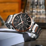 Curren 8435 Chronograph Men’s Watch- Silver Rose Gold/Black - Image 3